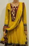 Yellow/Maroon Embroidered Long Kurti