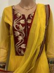 Yellow/Maroon Embroidered Long Kurti