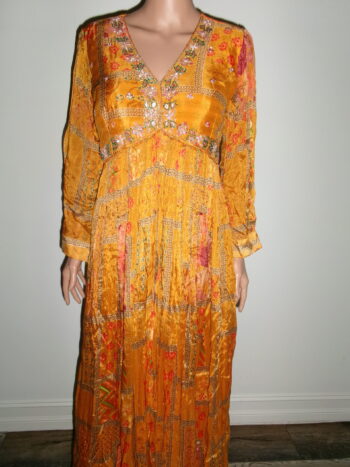Saffron Radiance: Handcrafted Heritage Gown