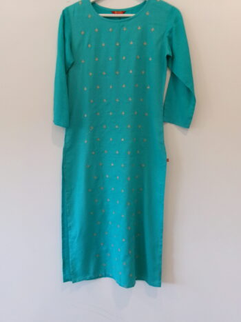 Teal Embellished Straight-Cut Kurta